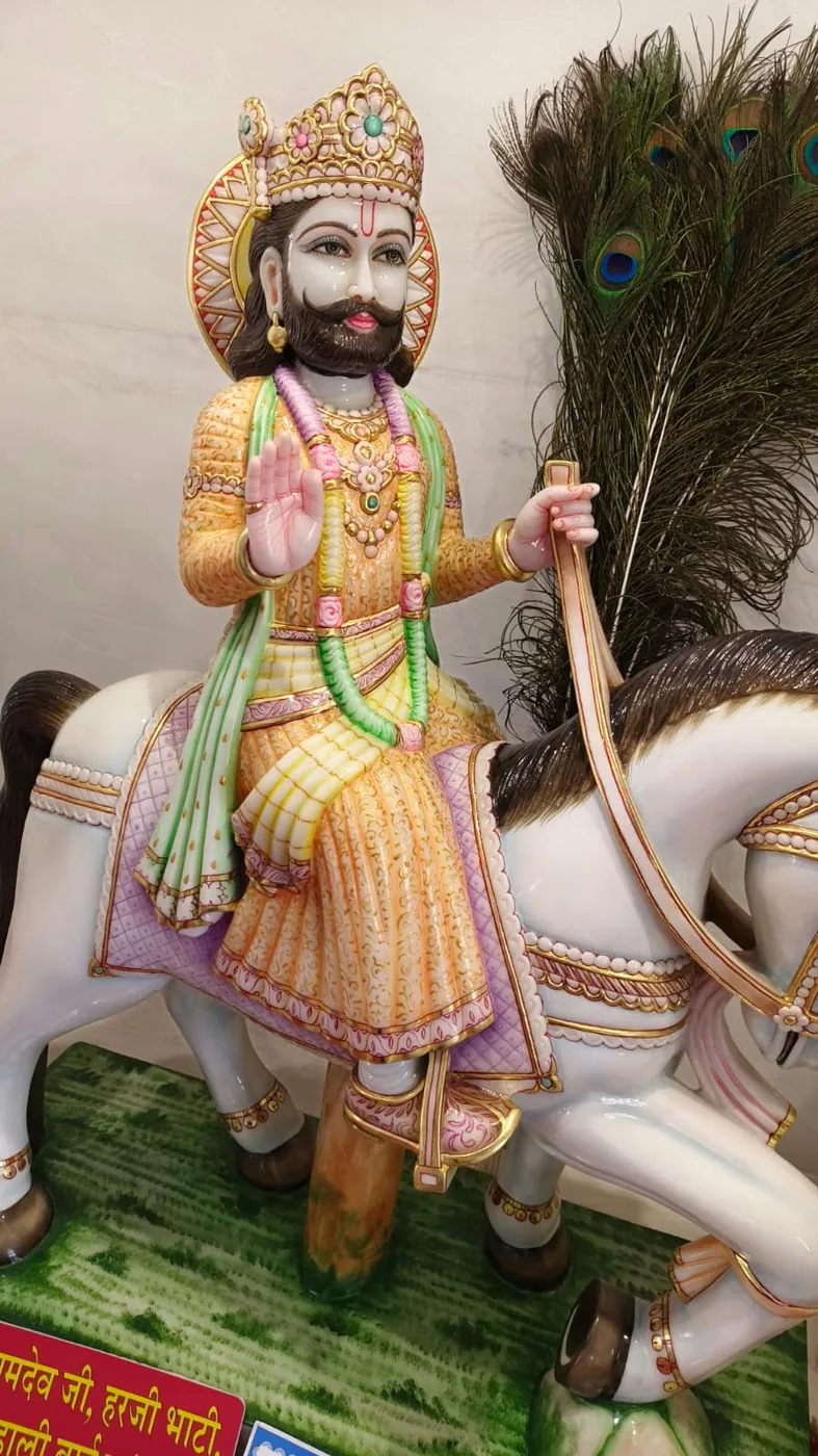 Baba Ramdev ji marble murti seated on a horse
