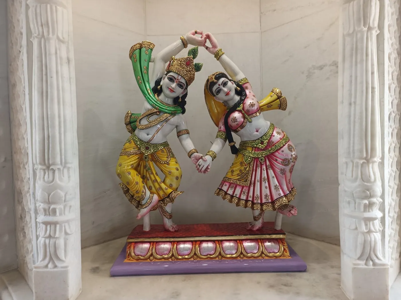 Radha Krishna murti installed in a home mandir
