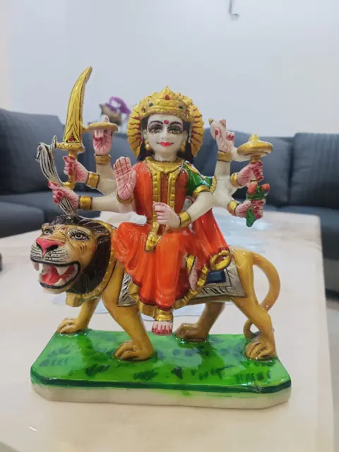 Durga Maa with green base - Raadhaye Arts murti painting work