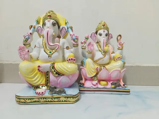 Two Ganesh Ji murtis, two finishes - Raadhaye Arts murti painting work