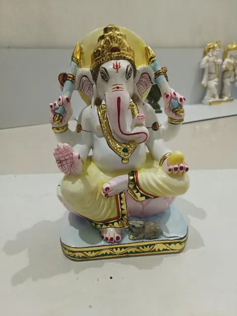 Ganesh Ji, yellow dhoti detailing - Raadhaye Arts murti painting work