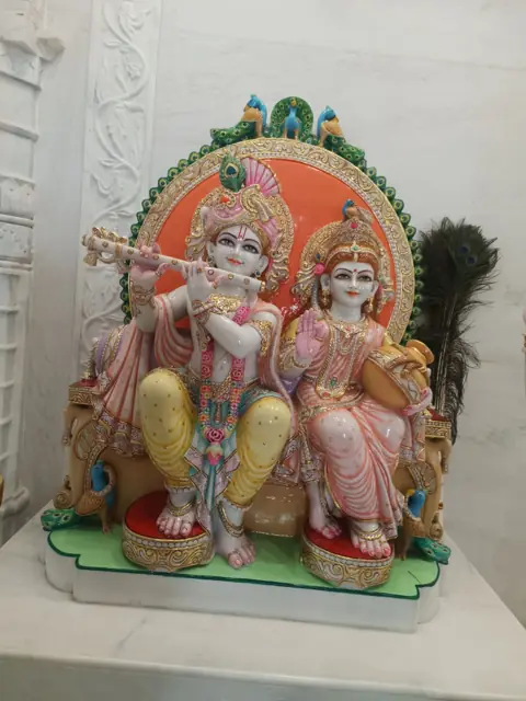 Radha Krishna, mandir installation - Raadhaye Arts murti painting work
