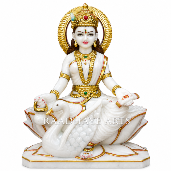Divine White Marble Saraswati with Swan