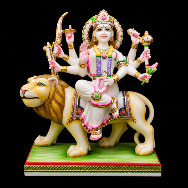 Maa Durga with Lion Marble Murti