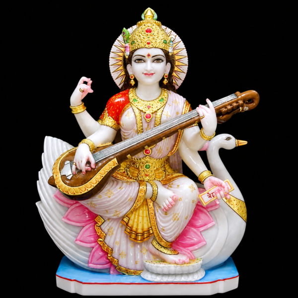 Maa Saraswati with Swan Marble Murti