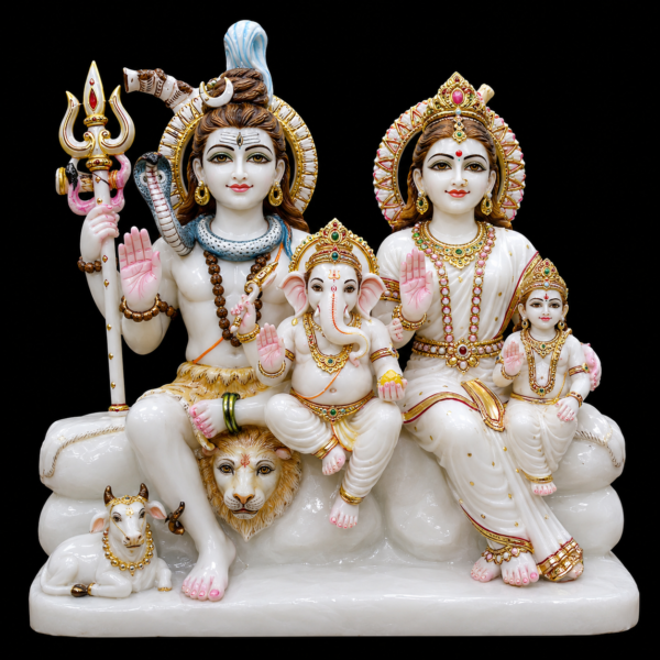 Parvati Ganesh Kartikeya Shiv Parivar Marble Murti