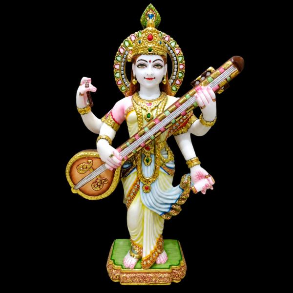 White Marble Saraswati Veena Murti