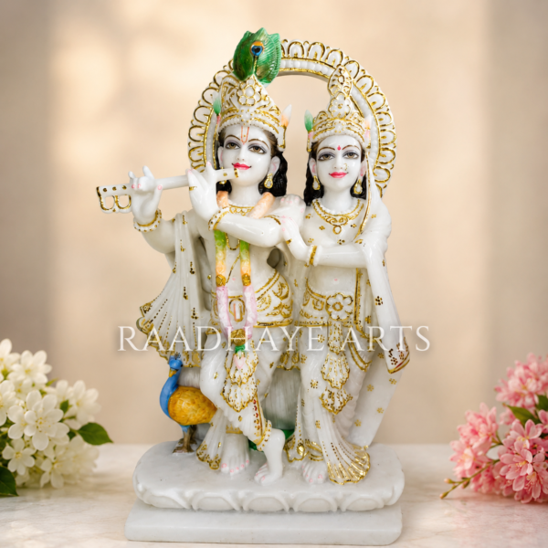 Marble Krishna Radha Statue - Handmade Makrana Marble Idol